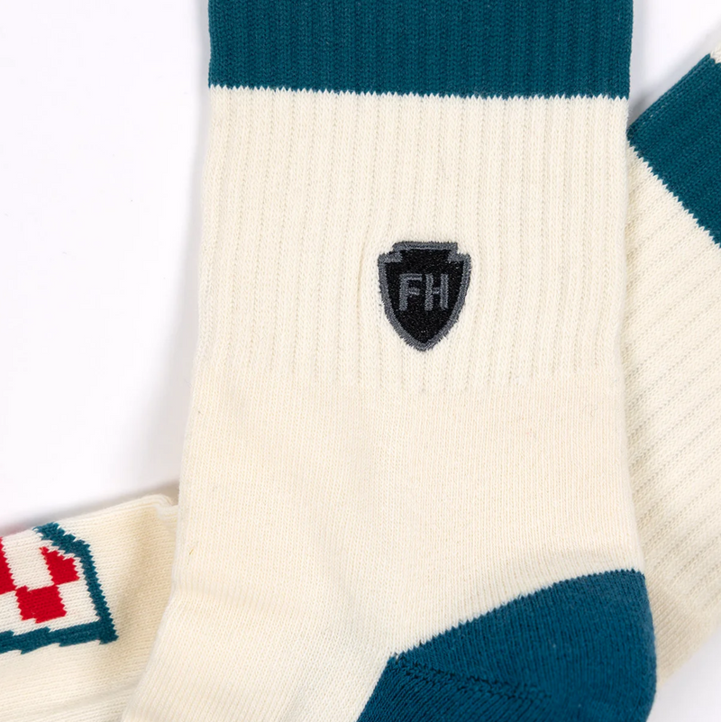 Load image into Gallery viewer, Fasthouse Heroes Crew Sock - Off White/Blue
