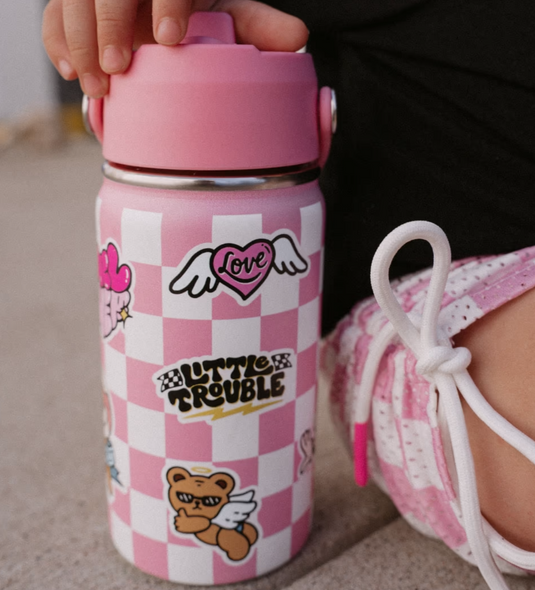 Little Trouble Checkered Water Bottle