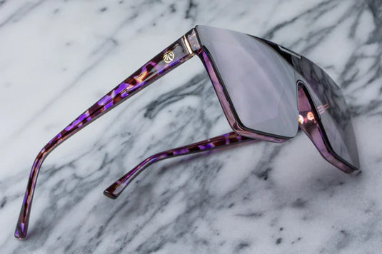 Clarity Sunglasses: Velvet Tortoise Frame/Purple Polarized Lens